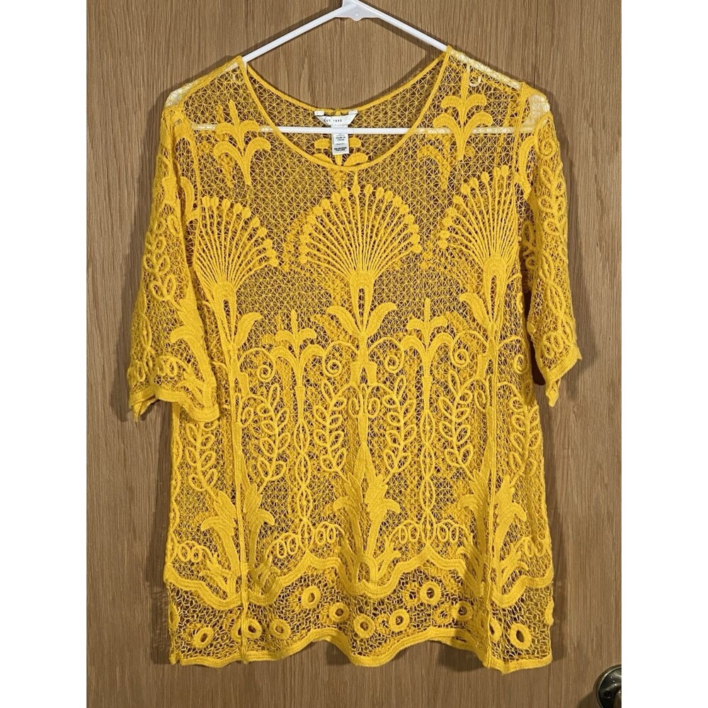 Women's Sz S Crochet Lace Top Mustard Yellow Boho Festival Beachy Romantic Gypsy